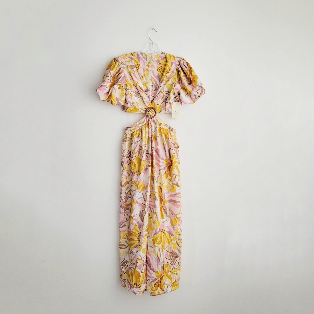 NWT Moon Orchid Yellow Multi Floral Cut Out Maxi Dress